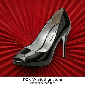 RON WHITE Signature Handmade Italy Black Patent Heels- Sz EU 36 / US 5.5 ,Petite